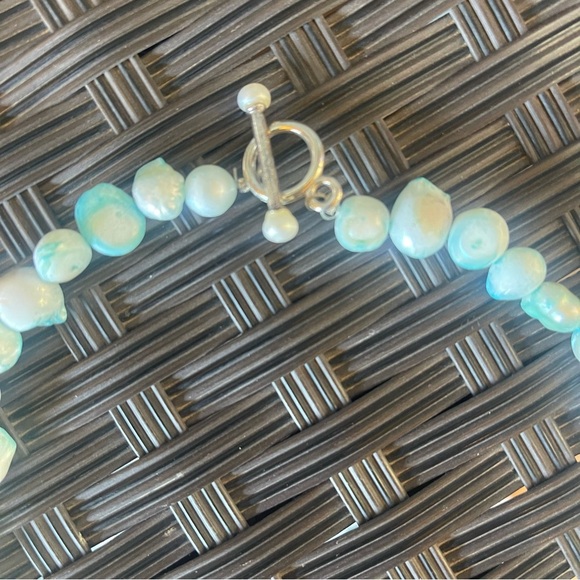 Natural Freshwater Iridescent blue Pearl necklace 17” easy‎ clasp Artsie wear - Picture 5 of 8